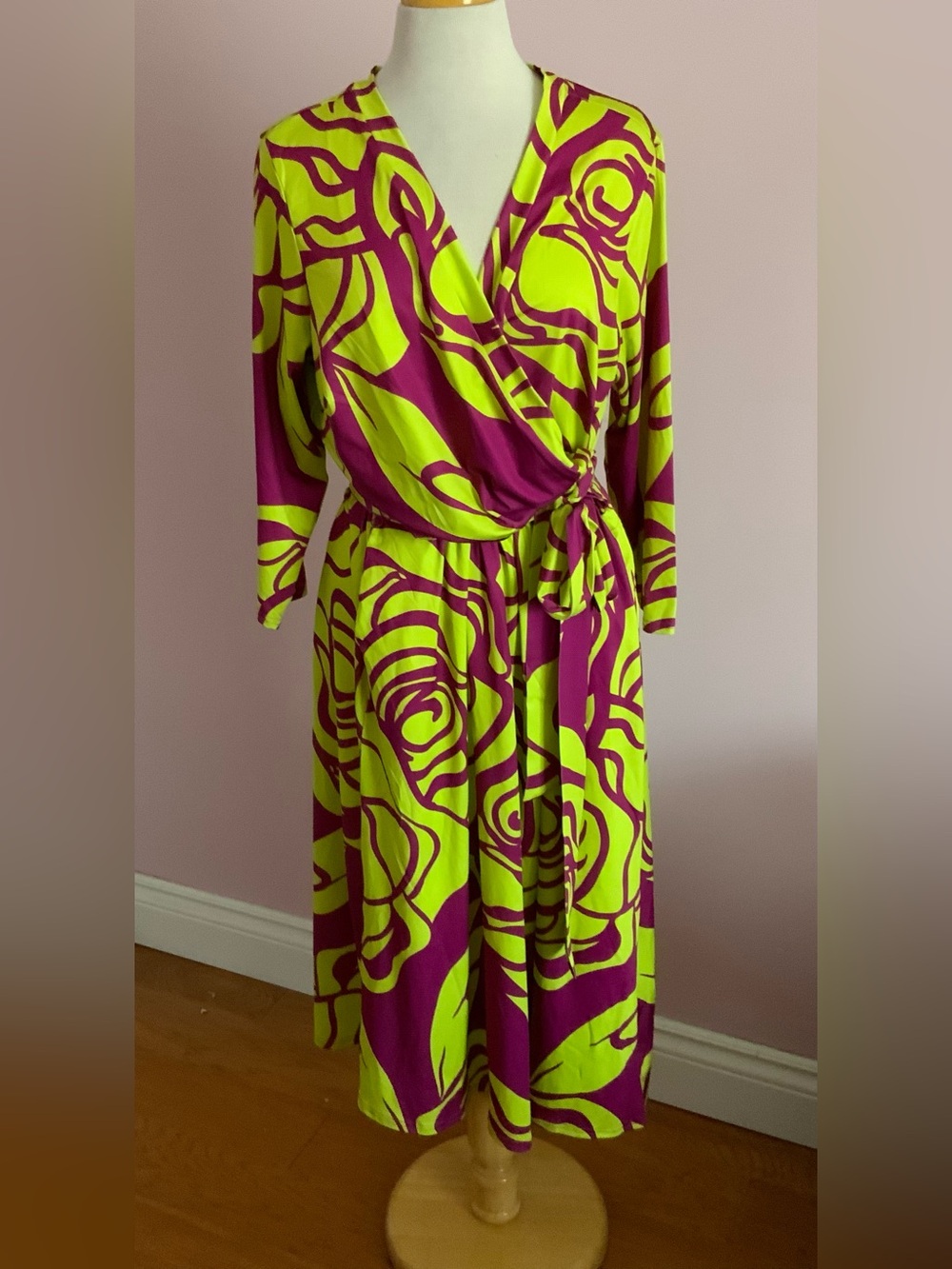 Neon Lime & Fuchsia Wrap Dress - Bold Floral Print